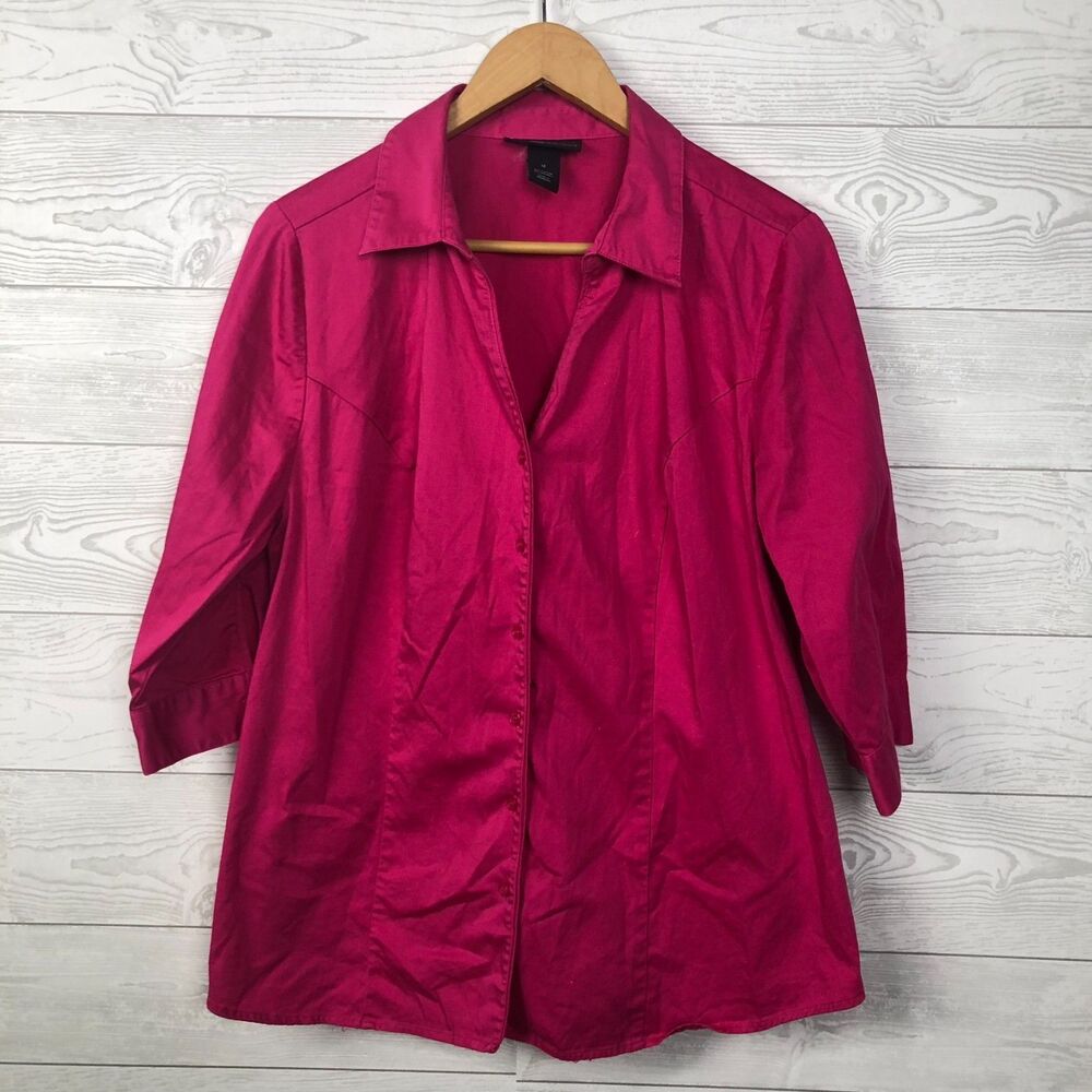 Lane Bryant Women's Size 18 Button Front Shirt 3/4 Sleeve Collared Solid Pink